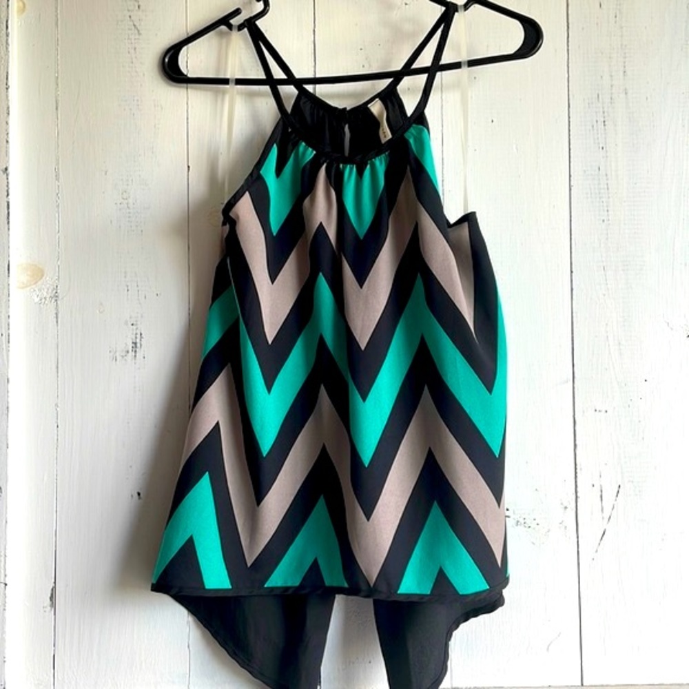 Tyche Chevron Black and Turquoise Camisole